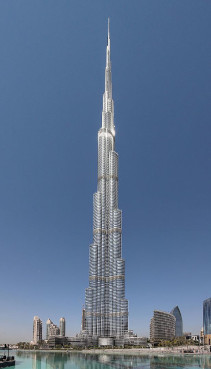 The Burj Khalifa tower, a huge steel skyscraper. 
