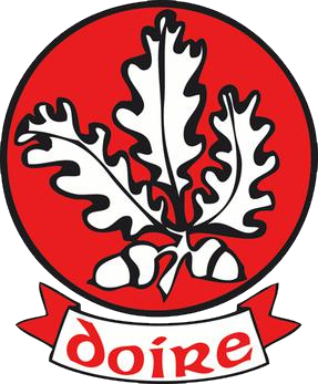 Emblem of the Derry Gaelic Athletic Association: three oak leaves above two acorns, with the Irish name Doire written beneath