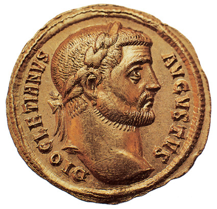 Coin of the Roman Emperor Diocletian, "Diocletianus Augustus". From Wikimedia Commons