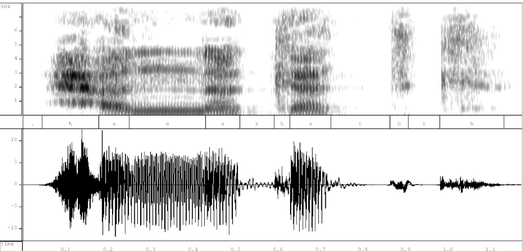 Spectrogram and waveform of Emirati Arabic "Hanakatk"