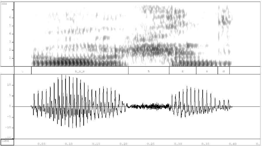 Spectrogram and waveform of Tashlhit Berber bumHnd, as spoken by Mohamed Elmedlaoui