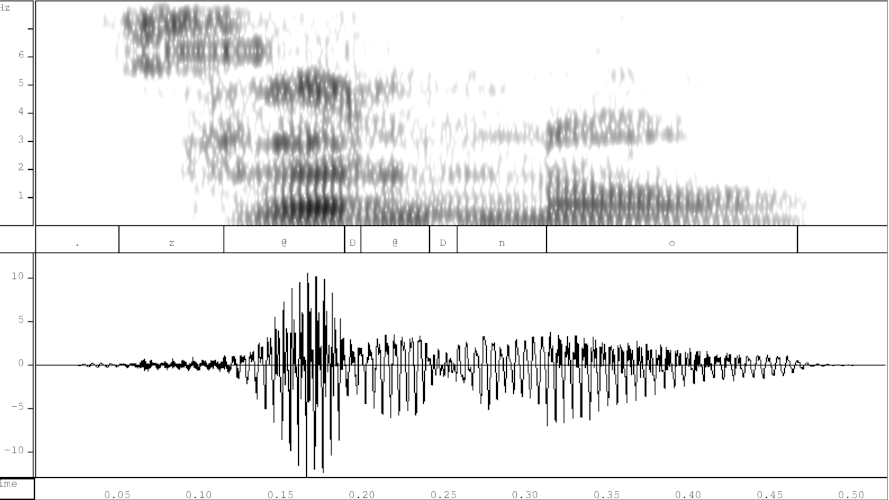 Spectrogram and waveform of the Czech word zrno